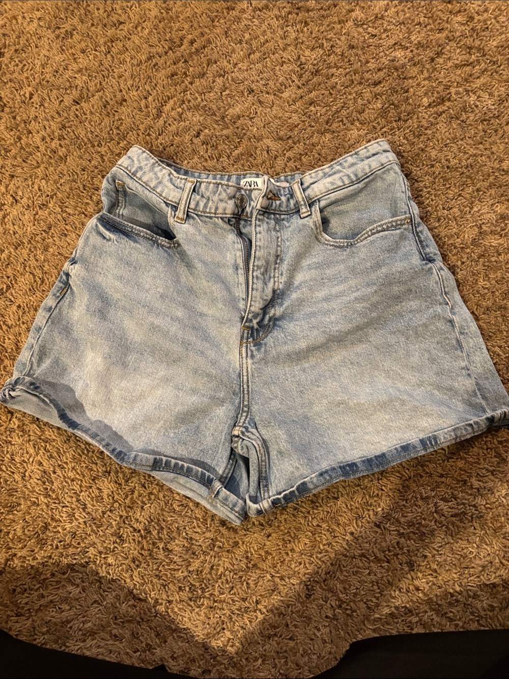 ZARA Light Blue Denim High-Waist Shorts